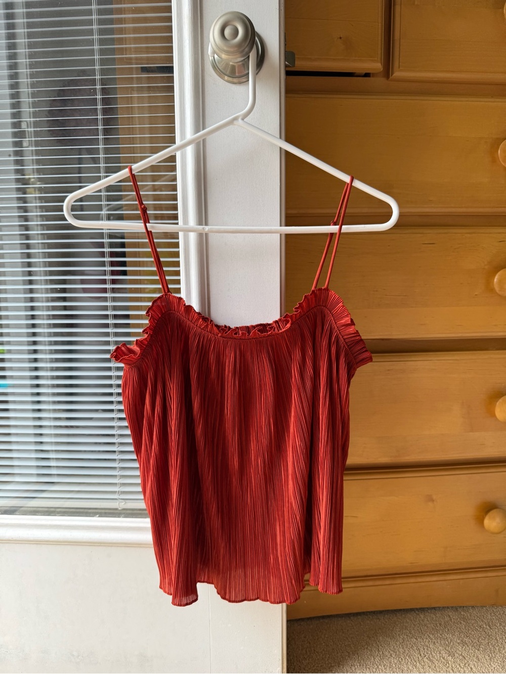 Madewell Red Pleated Ruffle-Trim Spaghetti Strap Camisole